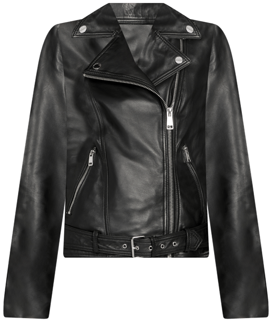 Women's Asymmetric Belted Leather Moto Jacket