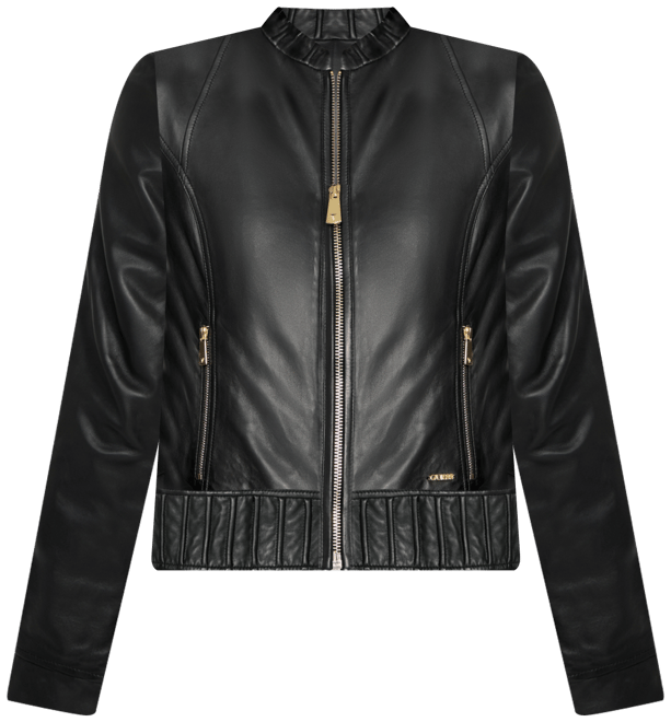 Women's Collarless Zip-Front Leather Jacket