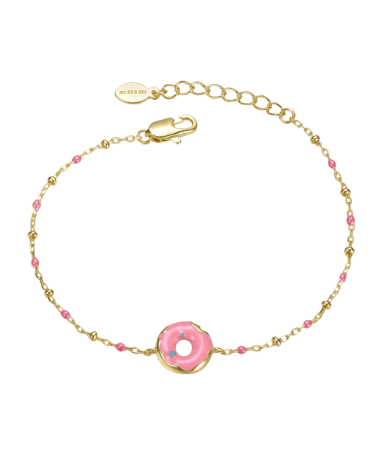 14K Gold Plated with Pink Donut Charm Bracelet