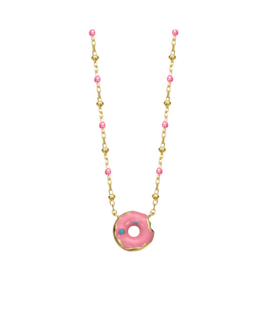 14K Gold Plated with Pink Donut Solitaire Necklace