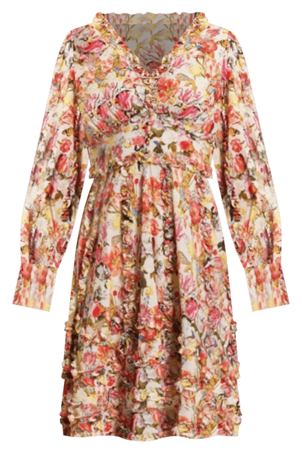 Women's V-Neck Cotton Mini Dress with Ruffles and Multicolor Floral Print