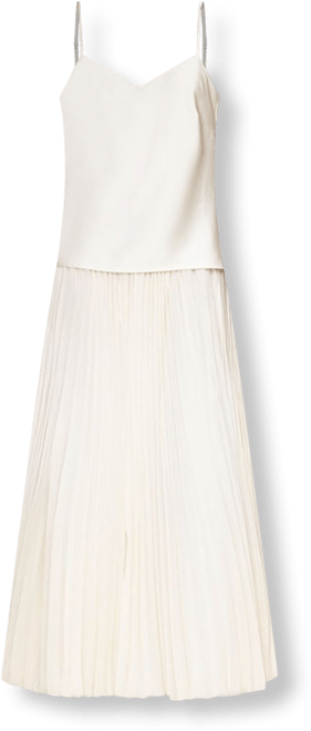 strapless open back dress Yellow Viscose Pleated Lace Midi Dress – self-portrait-US main image 1