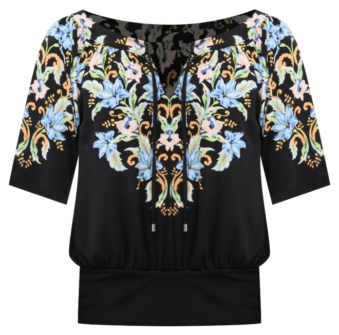 売れ筋商品|||ジェイエムコレクション カットソー トップス レディース Women's Printed Split-Neck Banded Bottom Top, Exclusively at Macy's Stonewall Combo JM Collection Women's Split-Neck Banded Bottom Top