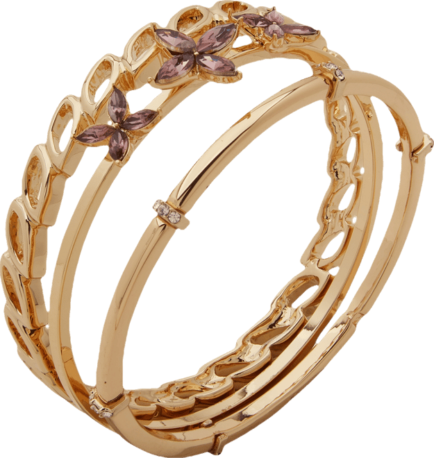Gold-Tone 3-Pc. Set Flower Bangle Bracelet