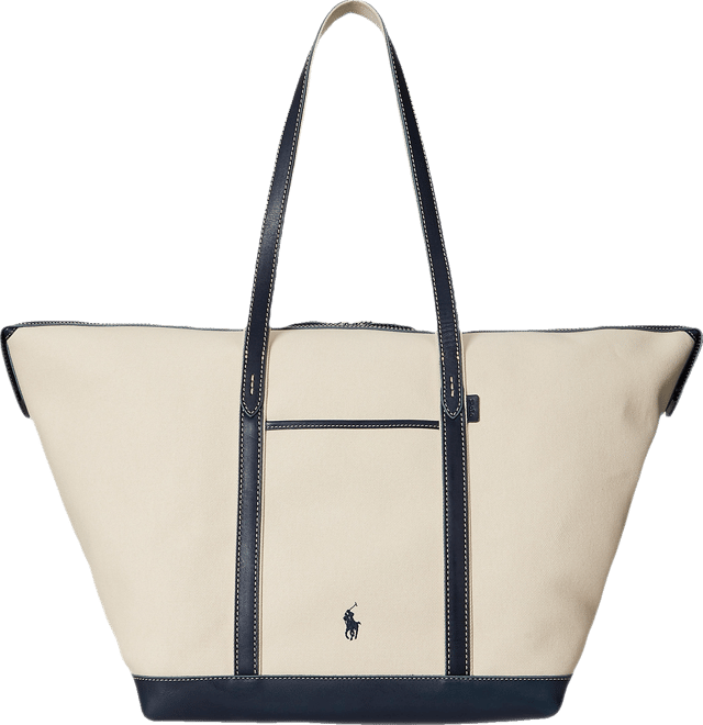 【Polo Ralph Lauren】Women's Leather-Trim Canvas Large Tote Polo Ralph Lauren Women's Leather-Trim Canvas Large Shopper