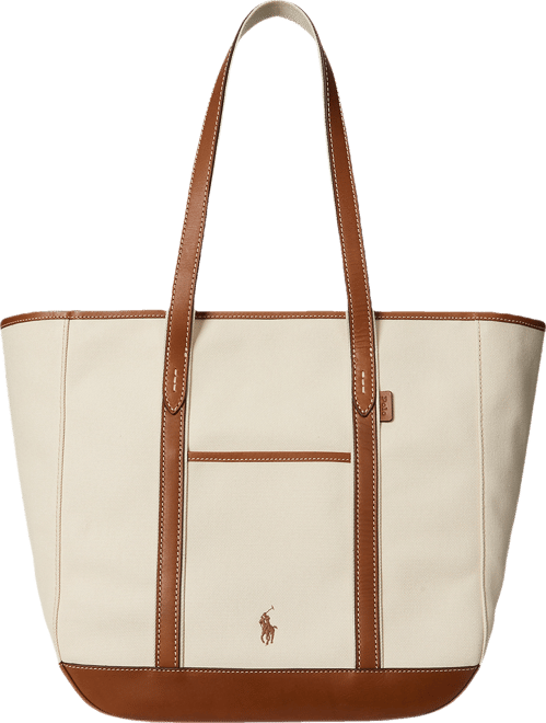 Polo Ralph Lauren Women's Leather-Trim Canvas Medium Shopper