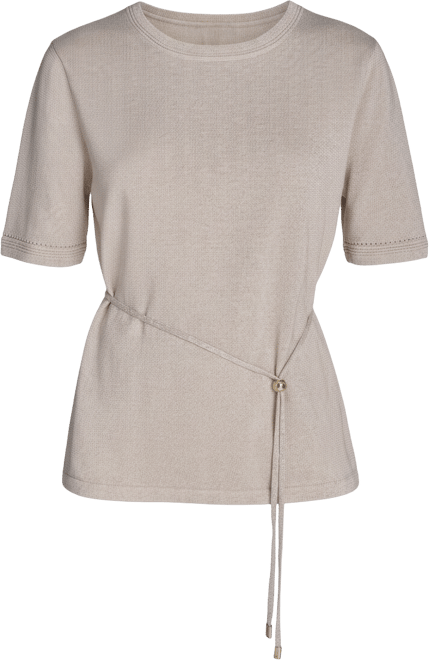 Women's Metallic Tie-Waist Round-Neck Top