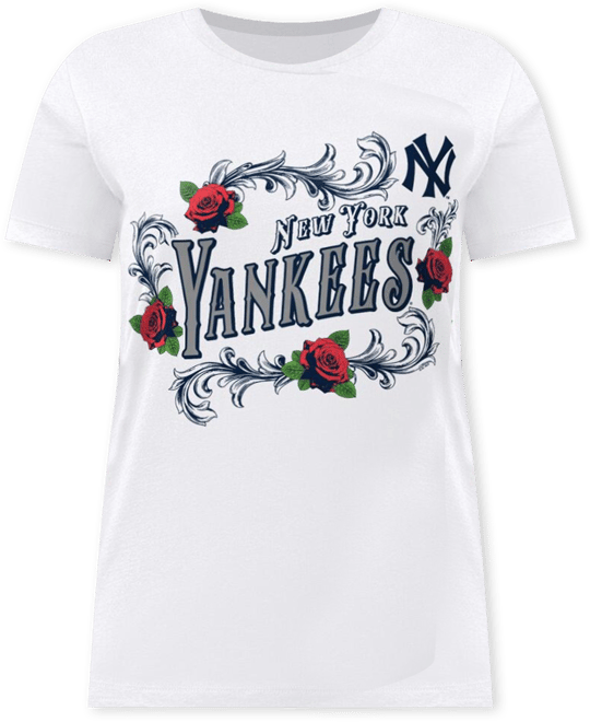 Women's White New York Yankees Retro Roses Fitted T-Shirt