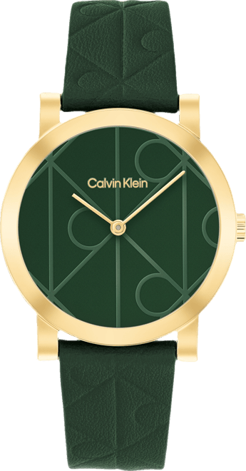 Women's Ck Monogram Green Leather Strap Watch 32mm