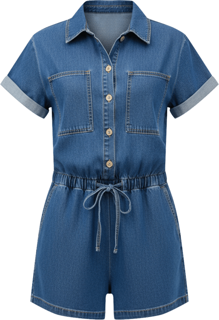 Women's Utility Button-Up Drawstring Waist Romper