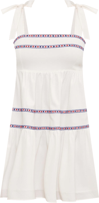 Women's Sleeveless Tiered Embroidered Trim Mini Dress