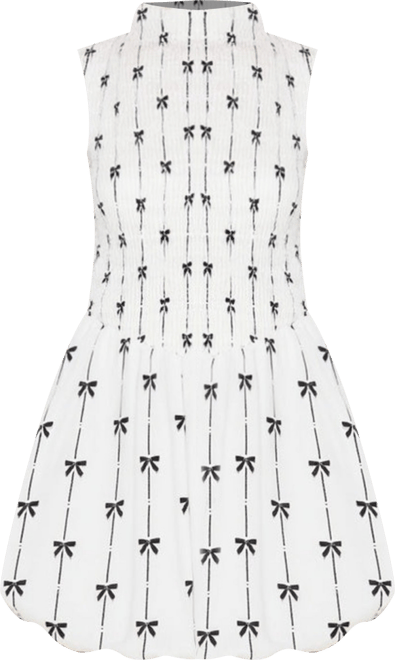 Women's Sleeveless Smocked High Neck Embroidered Mini Dress