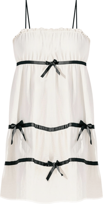 Women's Spaghetti Strap Ruffled Trim Bow Accents Mini Dress