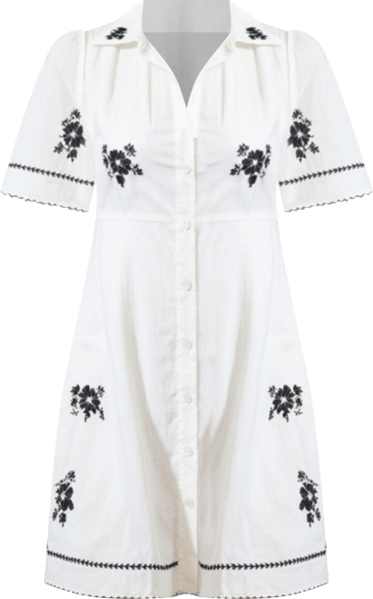 Women's Short-Sleeve Embroidered Scalloped Shirt Dress