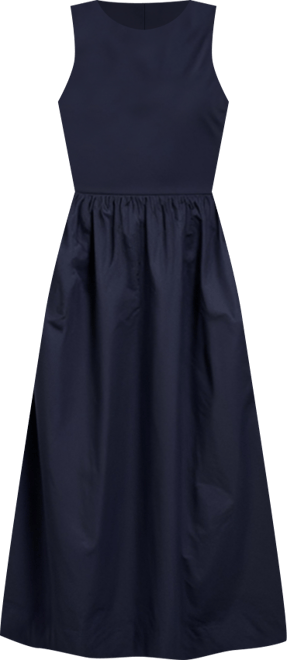 Women's Sleeveless Crewneck Gathered Waist Midi Dress