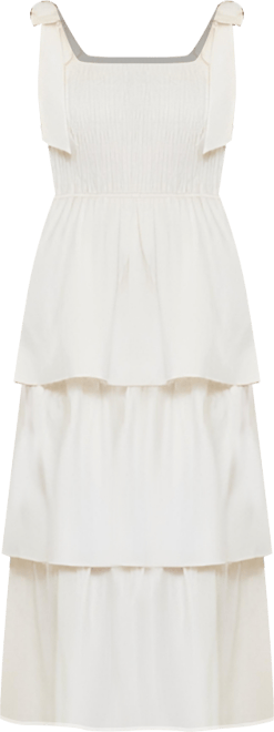 Women's Tiered Smocked Bow-Tie Shoulder Midi Dress