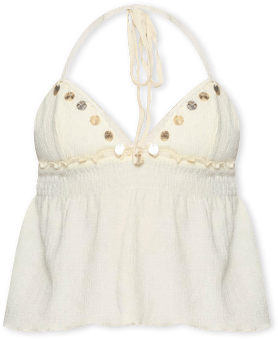 Womens Textured Iridescent Babydoll Halter Top