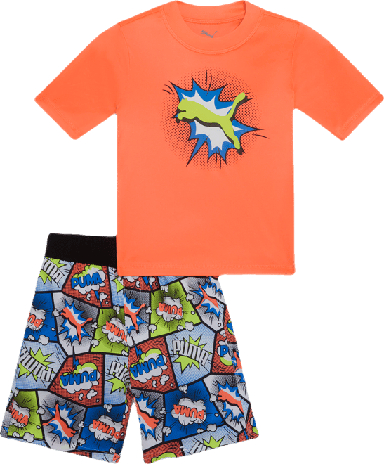 PUMA Swim Little Kids' 2-Piece Rashguard & Swim Trunks Shoes