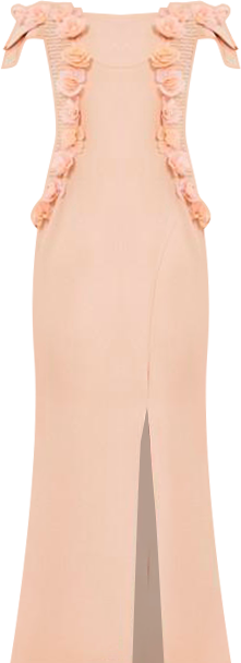 Women's Lace Cutout Floral Embellished Off-The-Shoulder Crepe Gown