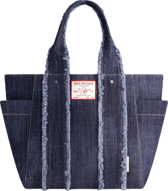Frayed Handle Solid Denim Tote