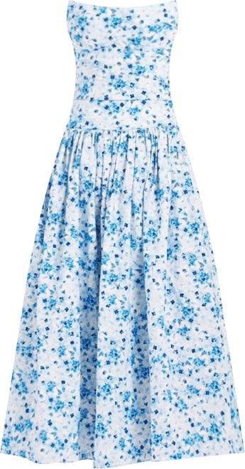 Women's Paloma Blue Print Linen Corset Draping Top Midi Dress