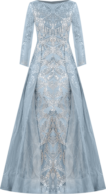 Women's Long Sleeve Gown with Overskirt & High Neck