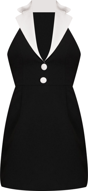 Women Ignacia Office Casual Black and White Halter Mini A-line Dress