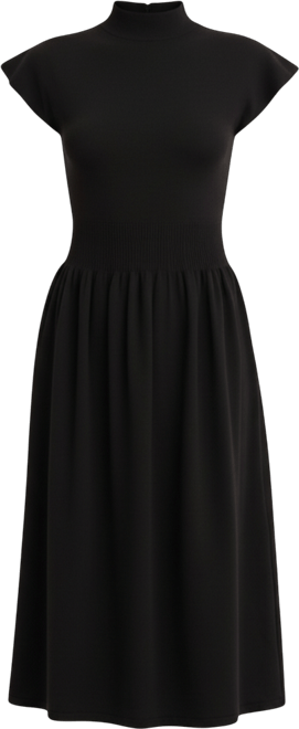 Women's Scallop Edge Mock Neck Sleeveless Knit Midi Dress