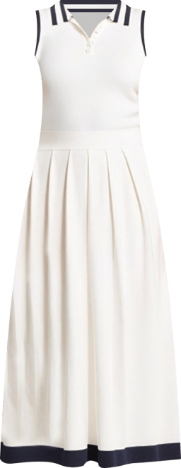 Women's Sleeveless Knit Midi Dress with Contrast Collar