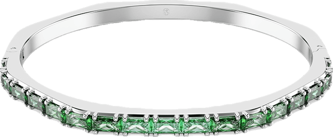Matrix Baguette Cut Green Rhodium Plated Bangle Bracelet