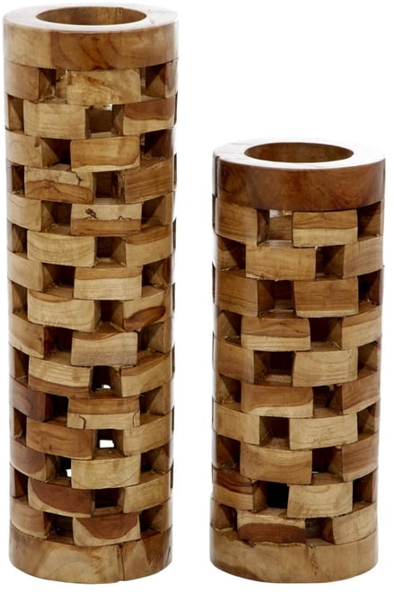 Teak Wood Contemporary Vase, Set of 2