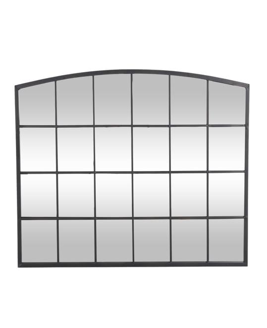 34" Metal Arched Window Pane Inspired Room Wall Mirror with Black Frame