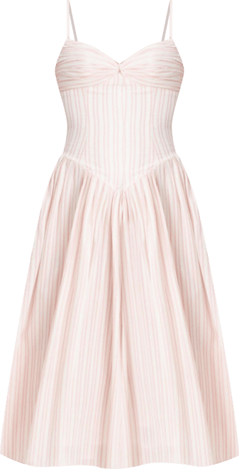 Women's Zania Pink Stripe Ruched Breast Cotton Jacquard Midi Dress