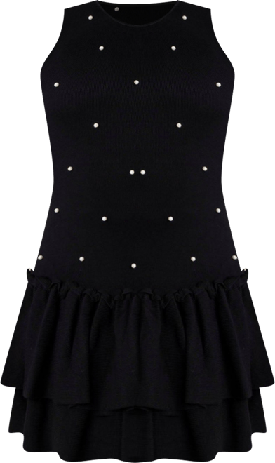 Women's Plus Size Embellished Sleeveless Mini Sweater Dress