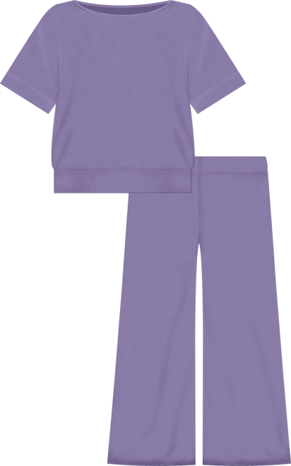 Plus Size Boat Neck Top and Wide Leg Pants Set