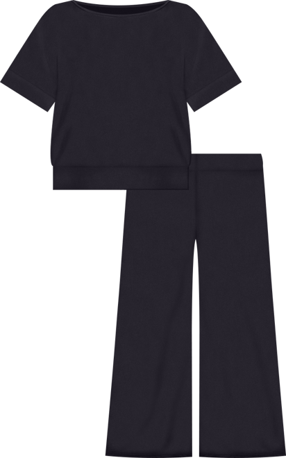 Plus Size Boat Neck Top and Wide Leg Pants Set