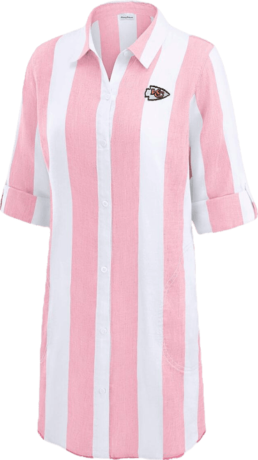 Women's Pink/White Kansas City Chiefs Rugby Beach Stripe Button-Up Tunic