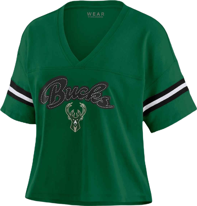 Women's Hunter Green Milwaukee Bucks Color Block Boxy V-Neck T-Shirt