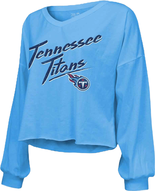 Women's Cam Ward Light Blue Tennessee Titans 2025 Nfl Draft First Round Pick Off-Shoulder Script Name Number V-Neck T-Shirt
