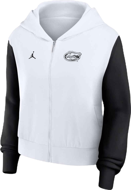 Women's White Florida Gators Cropped Athletic Prep Color Block Script Full-Zip Hoodie
