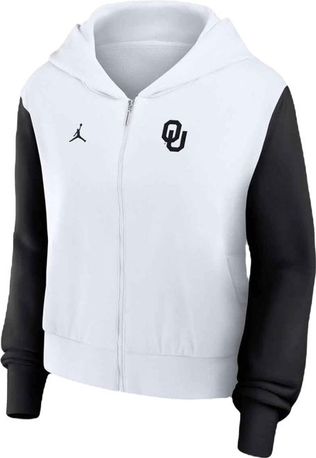 Women's White Oklahoma Sooners Cropped Athletic Prep Color Block Script Full-Zip Hoodie