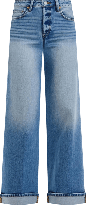 Women's Wide-Leg Button-Fly Cuffed Patch Pocket Jeans