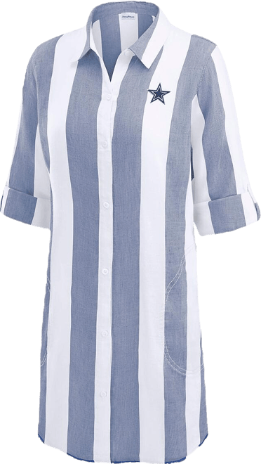 Women's Navy/White&nbsp;Dallas Cowboys Rugby Beach Stripe Button-Up Tunic Top