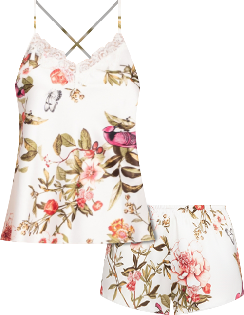 Women's Garden Flight Satin Floral 2-Pcs Pajama Set