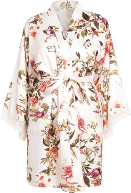 Women's Garden Flight Satin Floral Wrap Robe