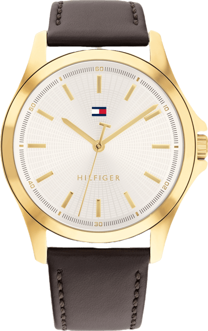 Men's Quartz Dark Brown Leather Strap Watch, 42mm