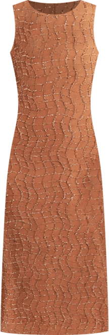 Women's Hand-Embellished Sleeveless Mesh Sequin Midi Dress