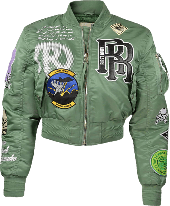 First Row Cropped Varsity Vintage Green Jacket