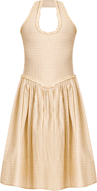 Women's Idella Yellow Gingham U Neck Midi Dress
