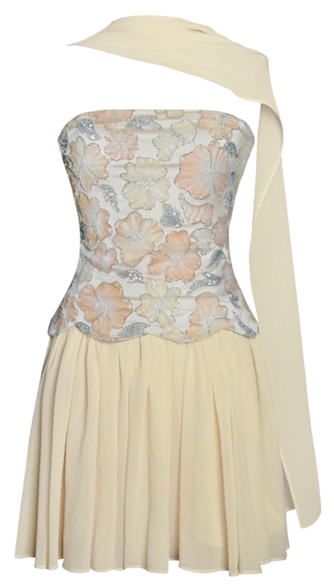 Women's Quanisha Yellow Beaded Floral Mini Chiffon Dress with Scarf